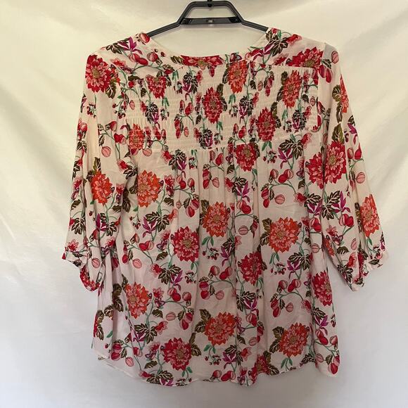 Rose & Olive Floral Womens Top 1X Smocking Cottagecore Y2K Soft Girl Button Up - Picture 7 of 14